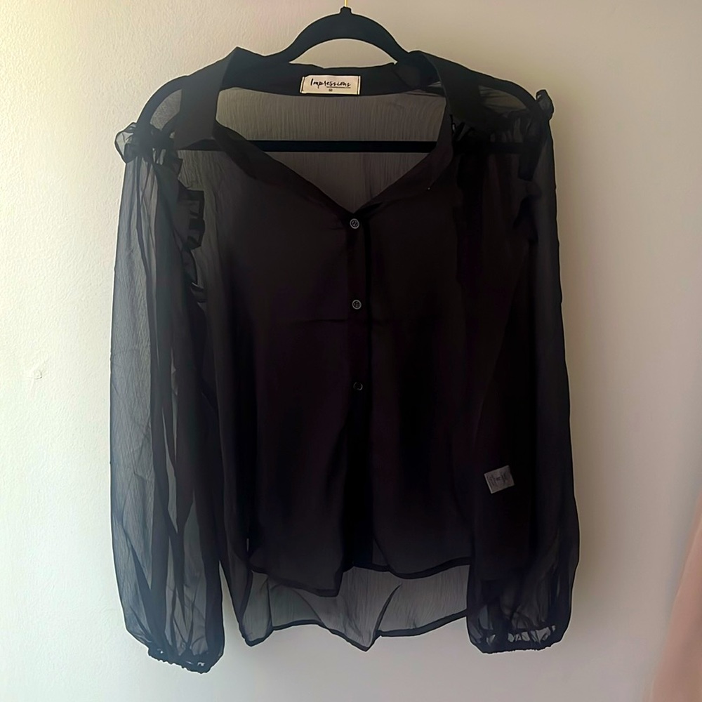 Black See-through, Chiffon Button-UP